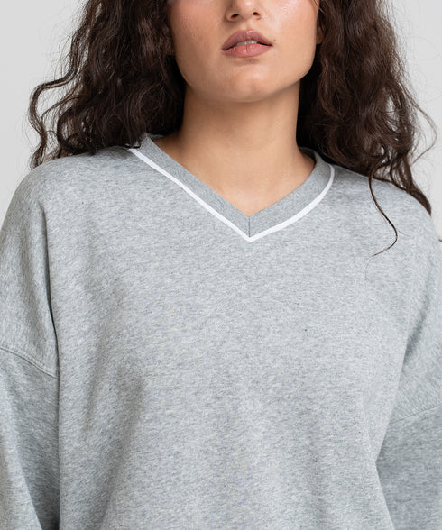 Women's Contrast V-Neck Sweatshirt